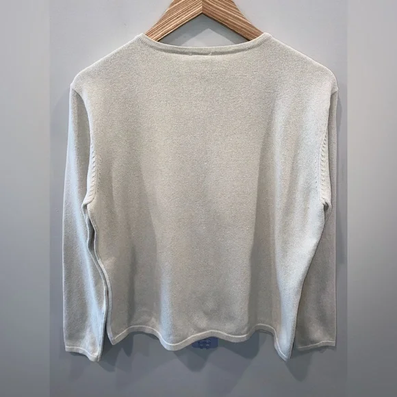 Emma James Beige White Floral Button Accents Knit Cardigan Sweater Women’s M - Picture 3 of 4